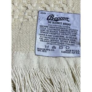 Vintage Cream Beacon Blanket 100% Wool Woven Blocks Style 62” x 49” Made in USA